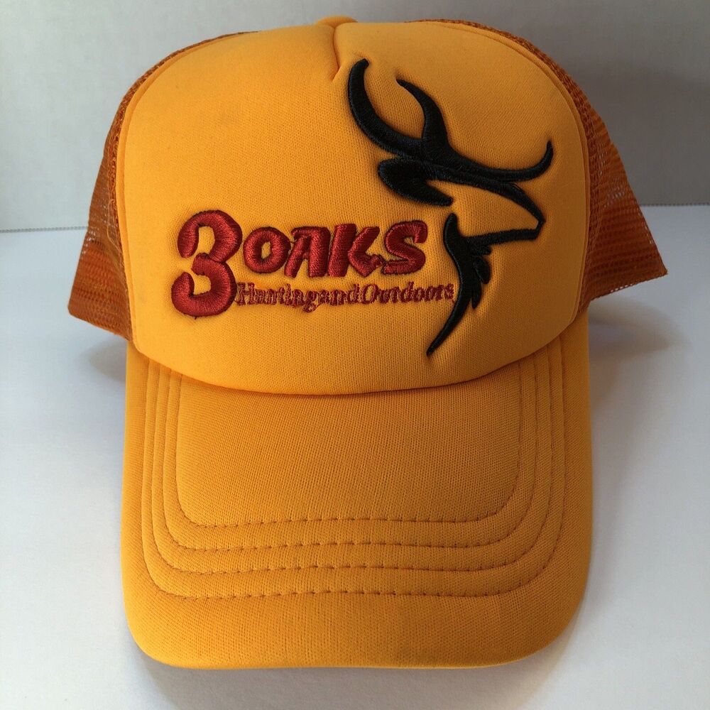 3 Oaks Orange Hunting and Outdoors Mesh Trucker Hat Deer Snap Back